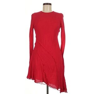 MANGO Red Long-Sleeve Asymmetrical Hem Dress